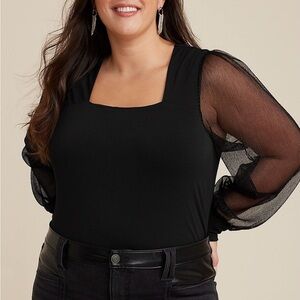 Maurice’s Plisse Sleeve Blouse Black Sheer Sleeve Women's size 1X